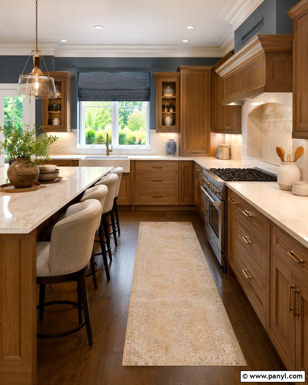 Blue-Gray Walls With Golden Oak Cabinets - 20 Blue Walls Oak Cabinets
