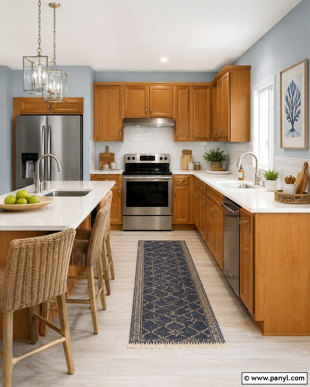Blue Gray Walls With Honey Oak Cabinets - 20 Honey Oak Cabinet Kitchen Wall Color Ideas
