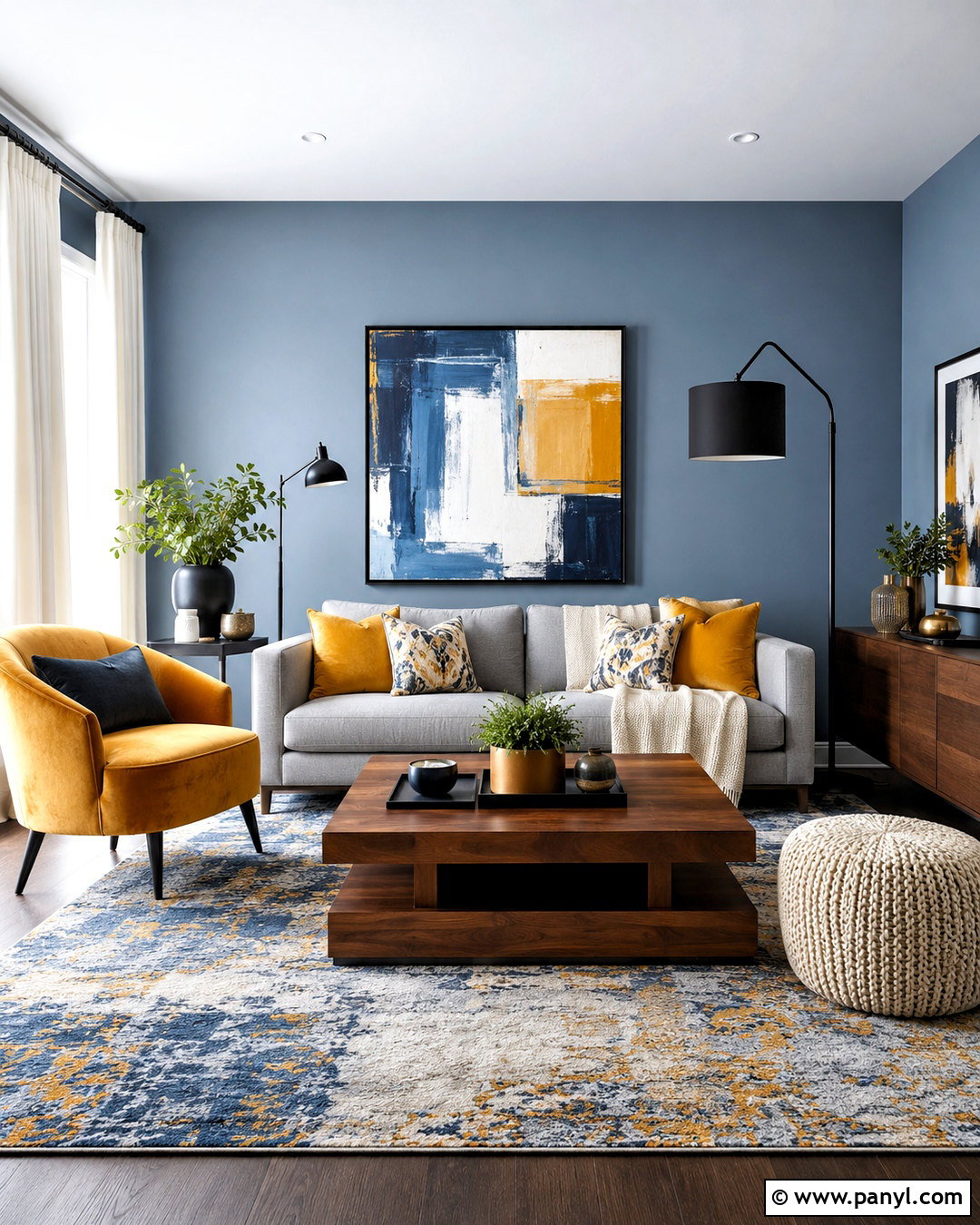 Blue Gray Walls With Mustard Accents - 20 blue gray living room walls