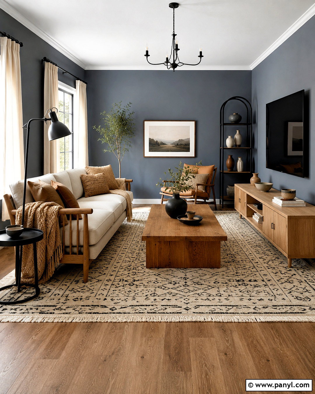 Blue Gray Walls With Natural Wood - 20 blue walls living room ideas