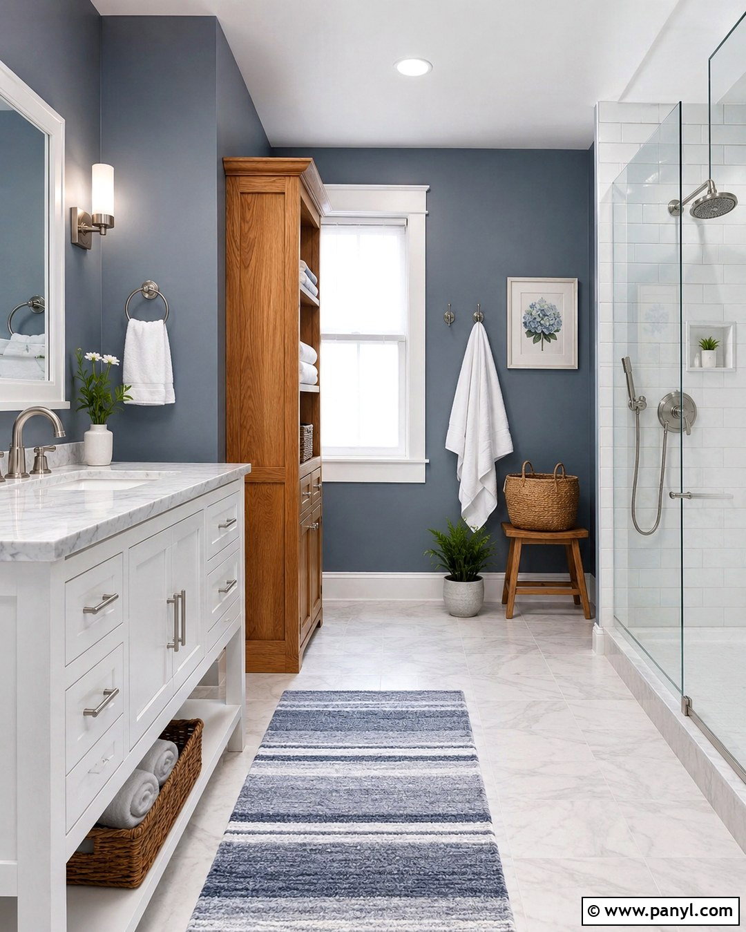 Blue-Gray Walls With White Baseboards - 20 Wall And Baseboard Color Combinations