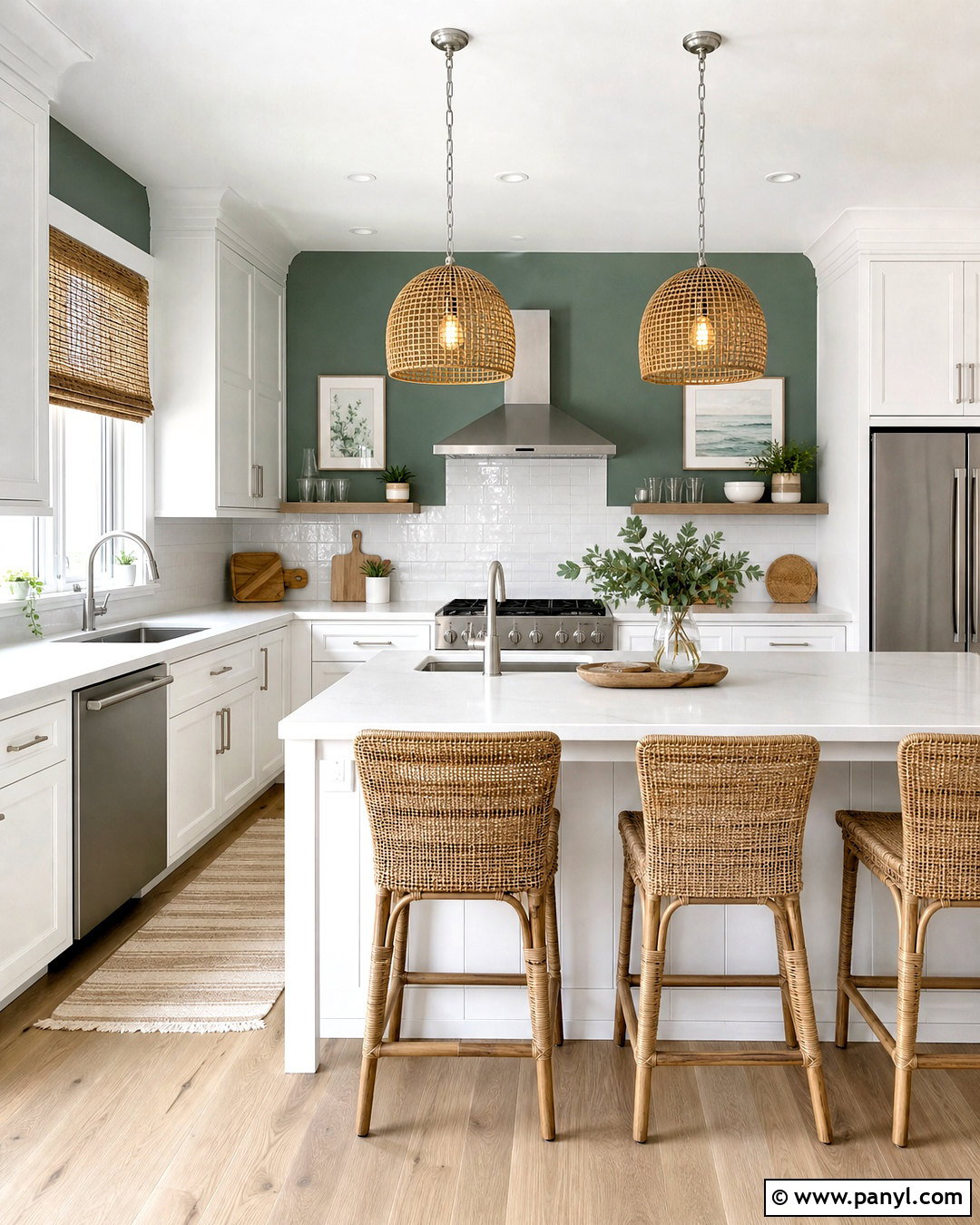 Blue Green Accent Wall With Coastal Decor - 20 green accent wall kitchen ideas