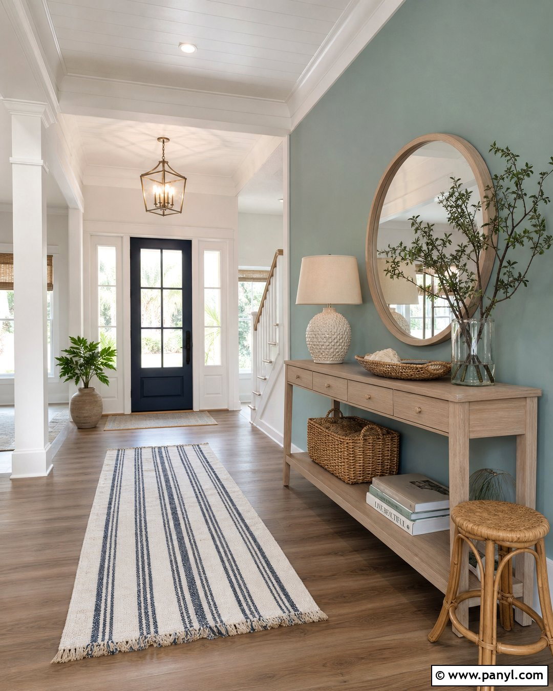 Blue Green Accent Wall With Coastal Decor - 20 Green Accent Wall Foyer Ideas