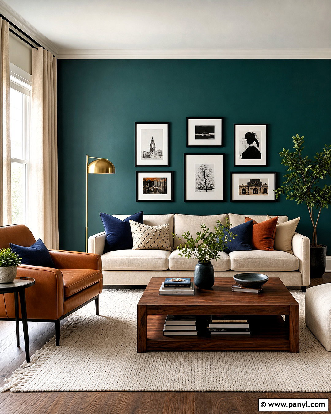 Blue-Green Accent Wall With Neutral Furniture - 20 green accent wall living room ideas