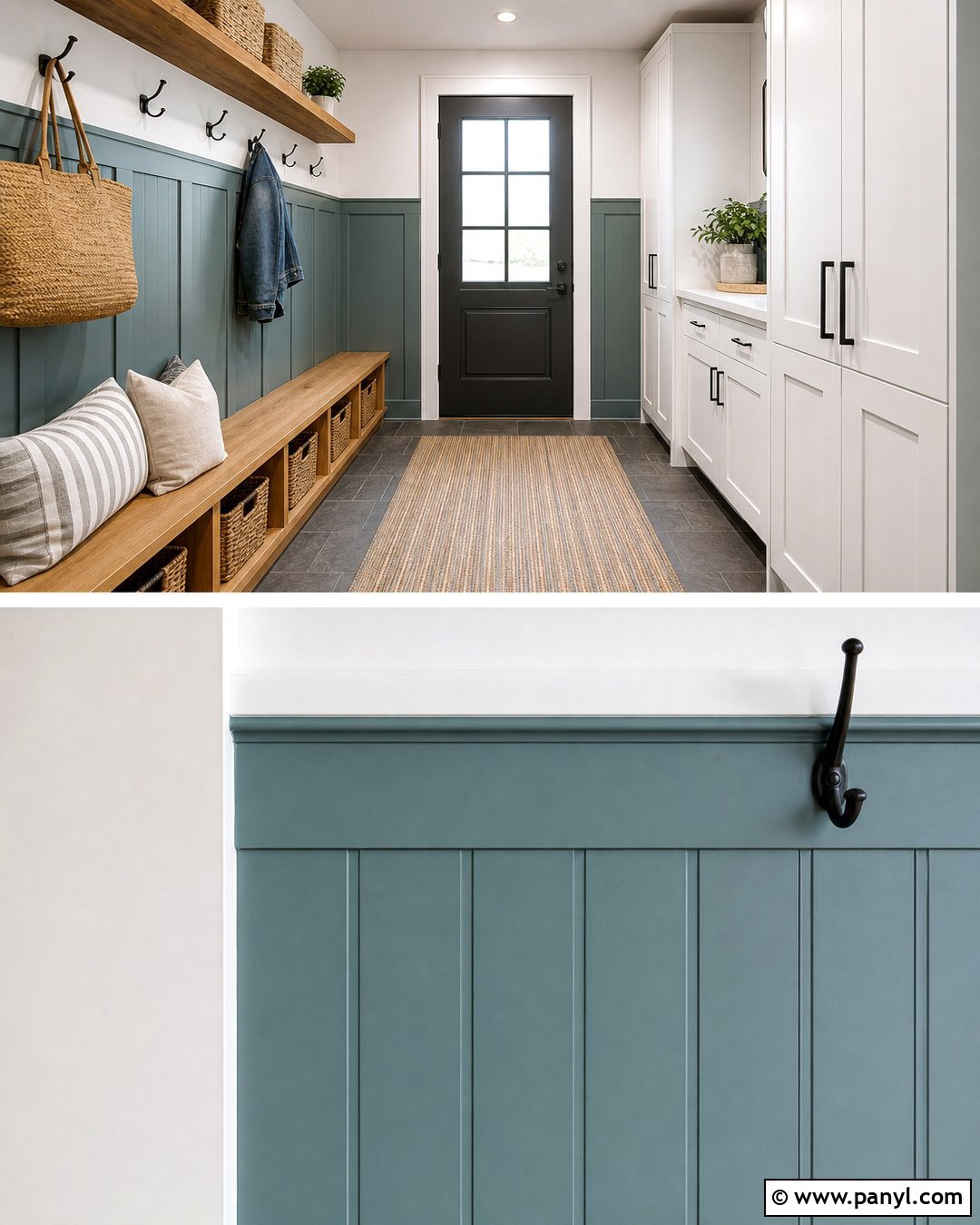 Blue Green And White Mudroom Wall - 25 Half Green Half White Wall Ideas