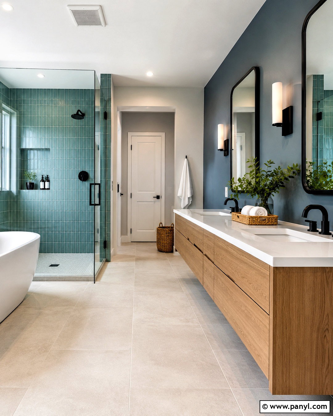 Blue Green Bathroom With Black Fixtures - 20 blue green bathrooms