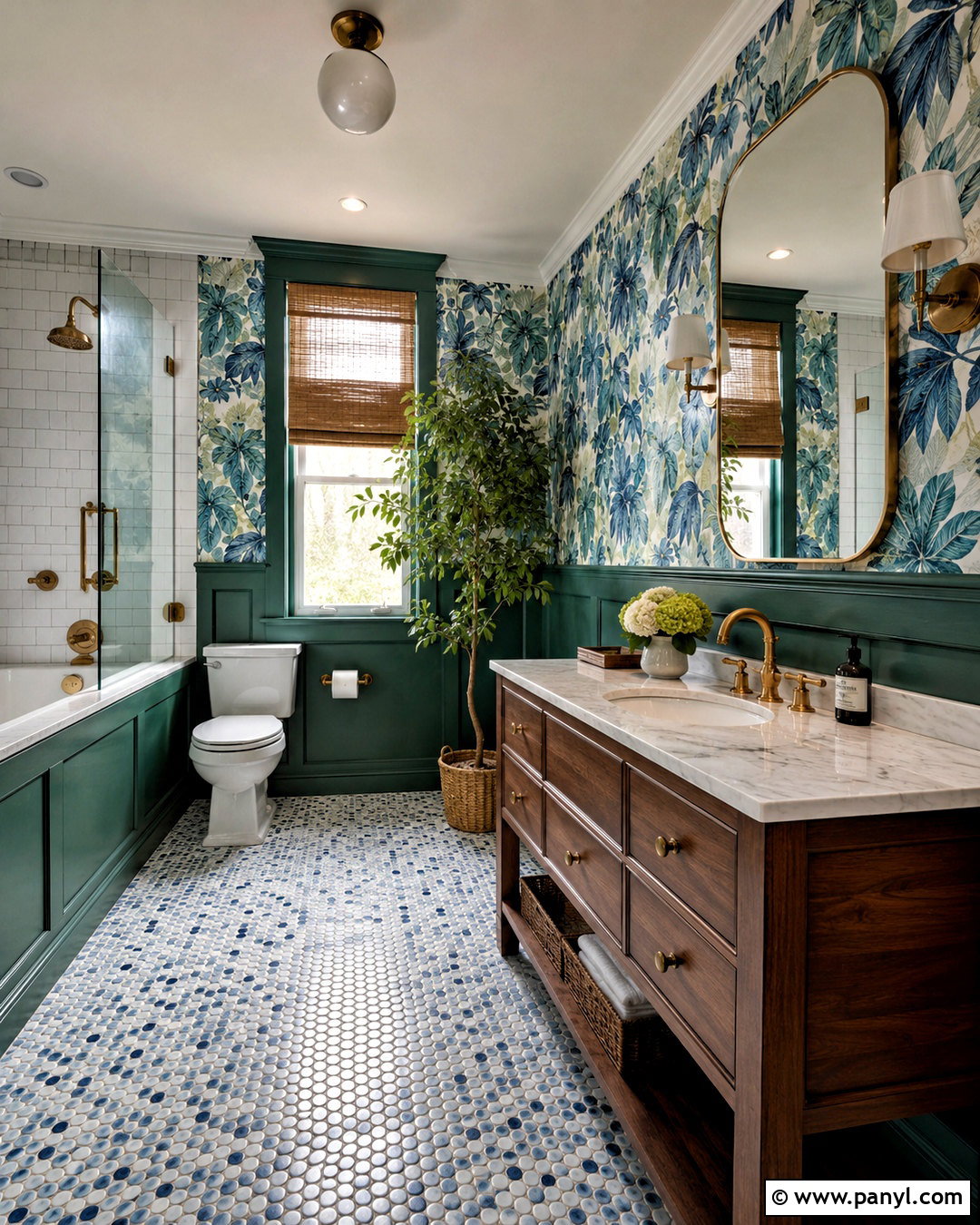 Blue Green Bathroom With Botanical Wallpaper - 20 blue green bathrooms