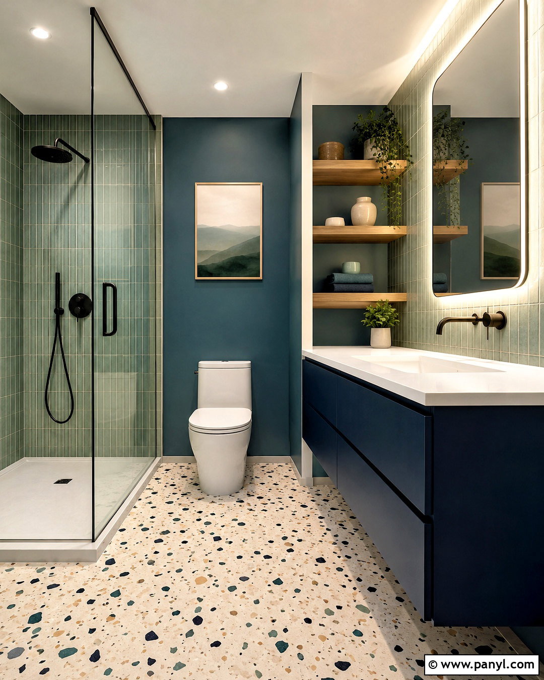 Blue Green Bathroom With Terrazzo Floor - 20 blue green bathrooms