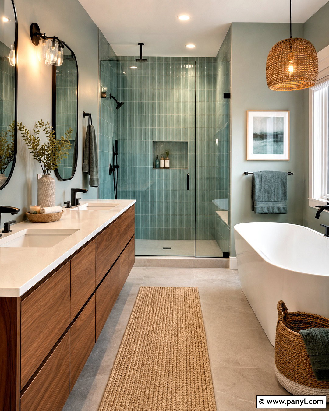 Blue Green Bathroom With Wood Vanity - 20 blue green bathrooms