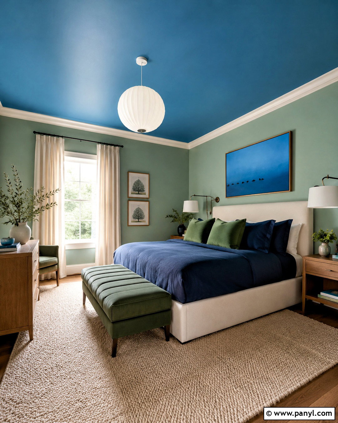 Blue Green Bedroom With Painted Ceiling - 20 blue green bedroom ideas
