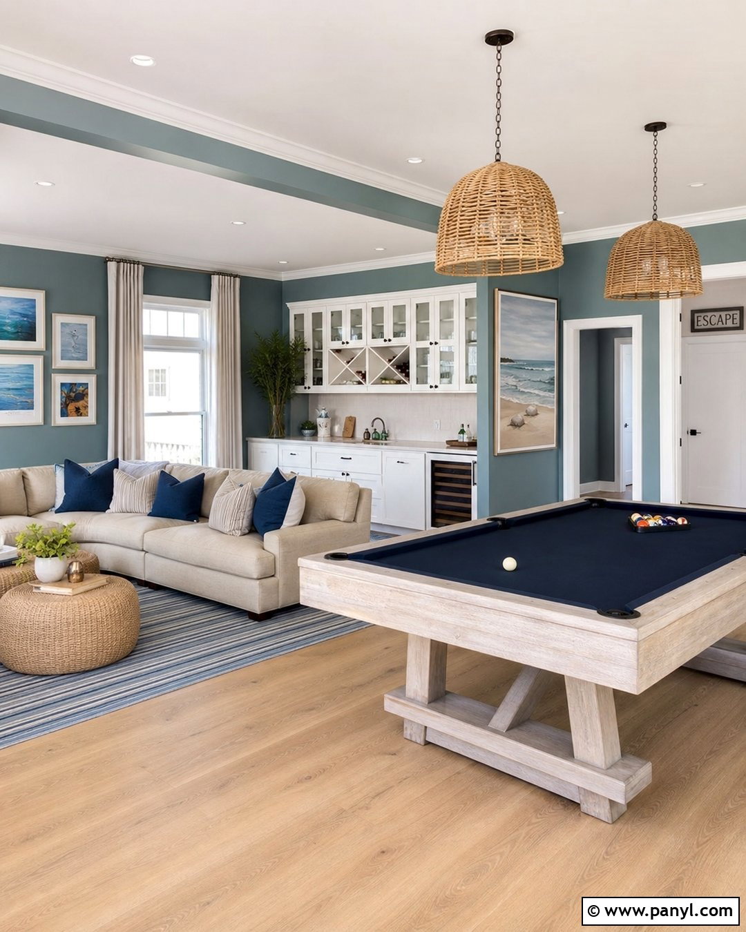 Blue-Green Coastal Game Room - 20 Green Wall Game Room Ideas