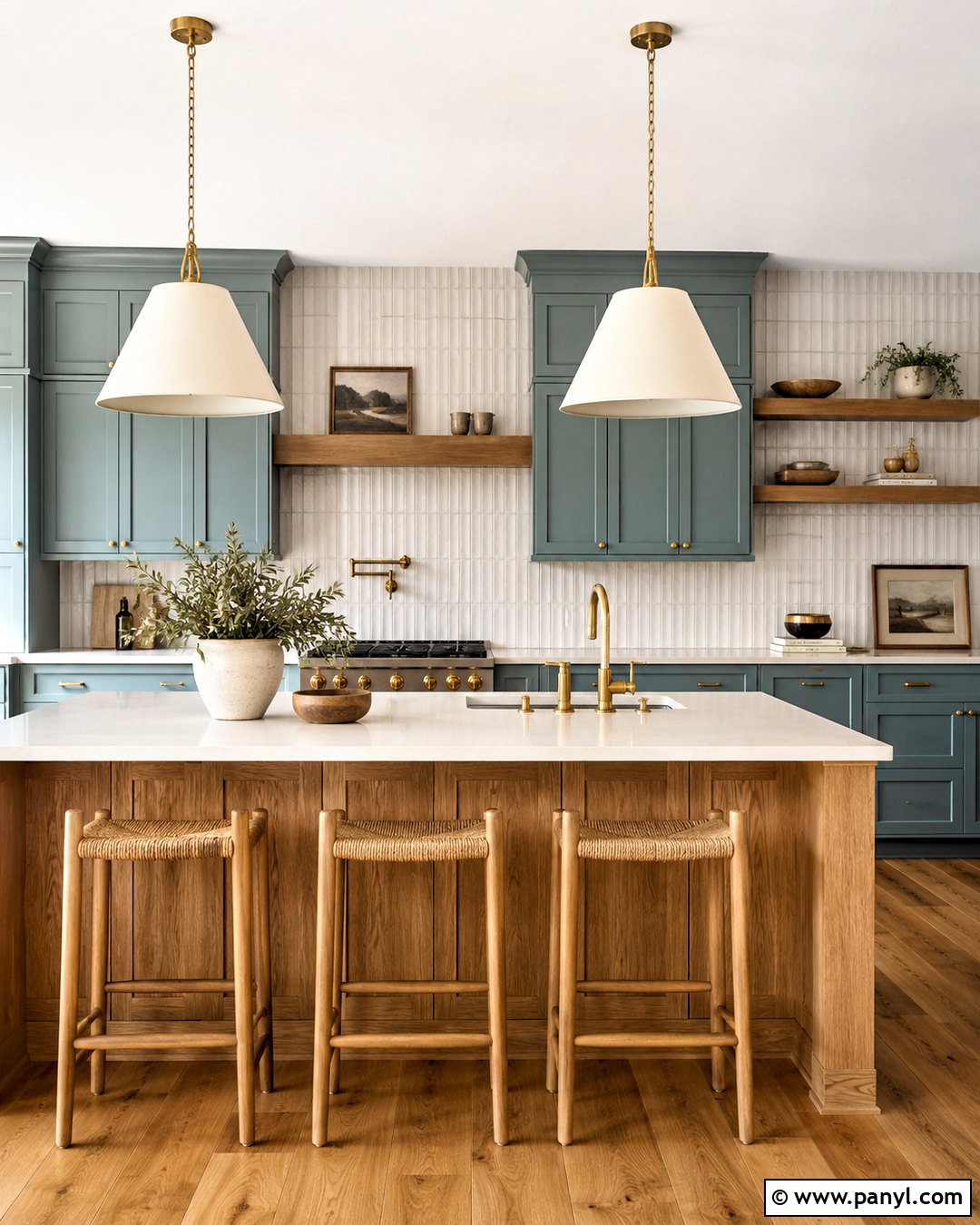 Blue Green Kitchen With Brass Hardware - 20 blue kitchens ideas