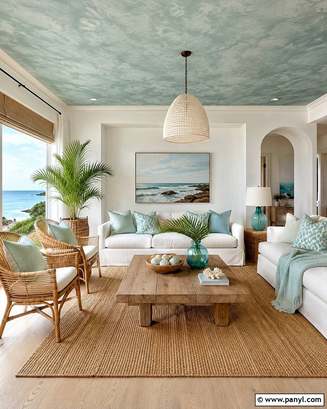 Blue Green Limewash Ceiling Coastal Room - 20 limewash ceiling ideas