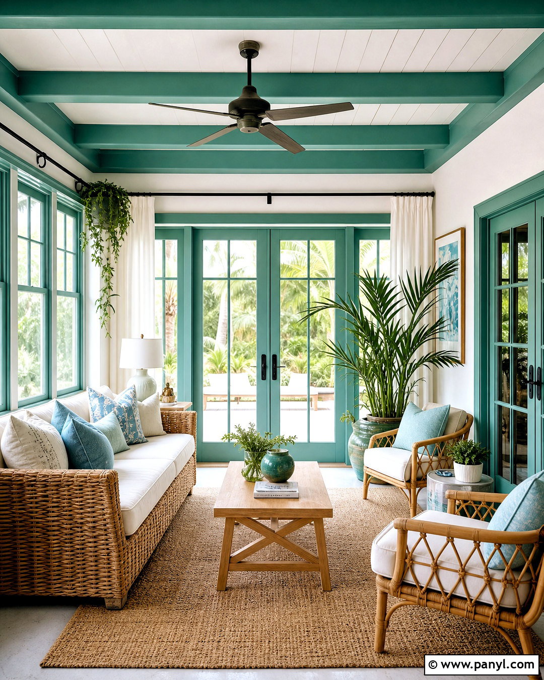 Blue Green Trim Sunroom - 20 white walls green trim ideas
