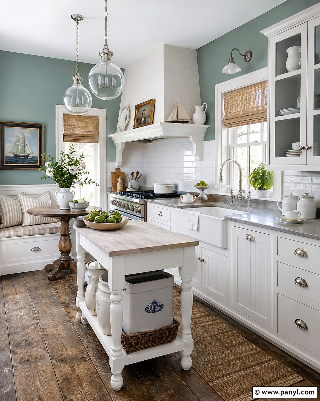 Blue Green Vintage Coastal Kitchen - 20 Vintage Kitchen With Green Walls
