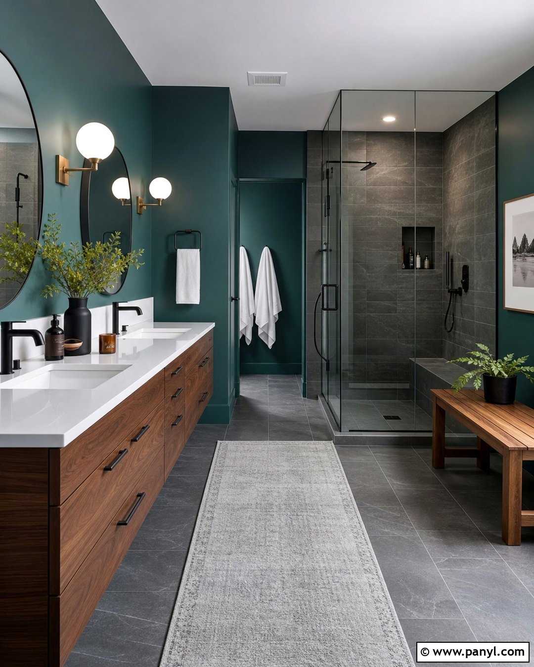 Blue Green Walls With Charcoal Gray Tiles - 20 Grey Tiles Green Walls