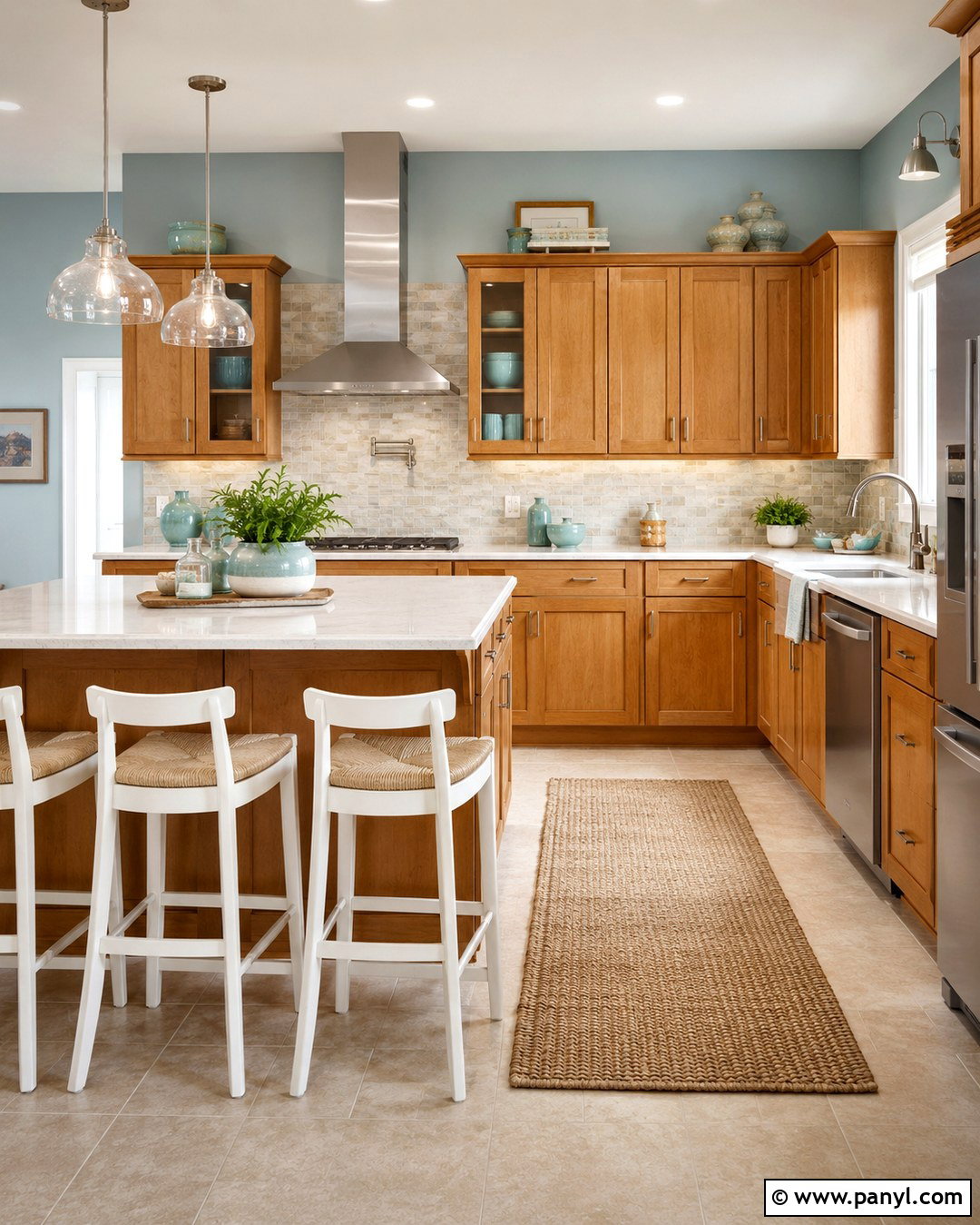 Blue Green Walls With Honey Oak Cabinets - 20 Honey Oak Cabinets Wall Color Ideas