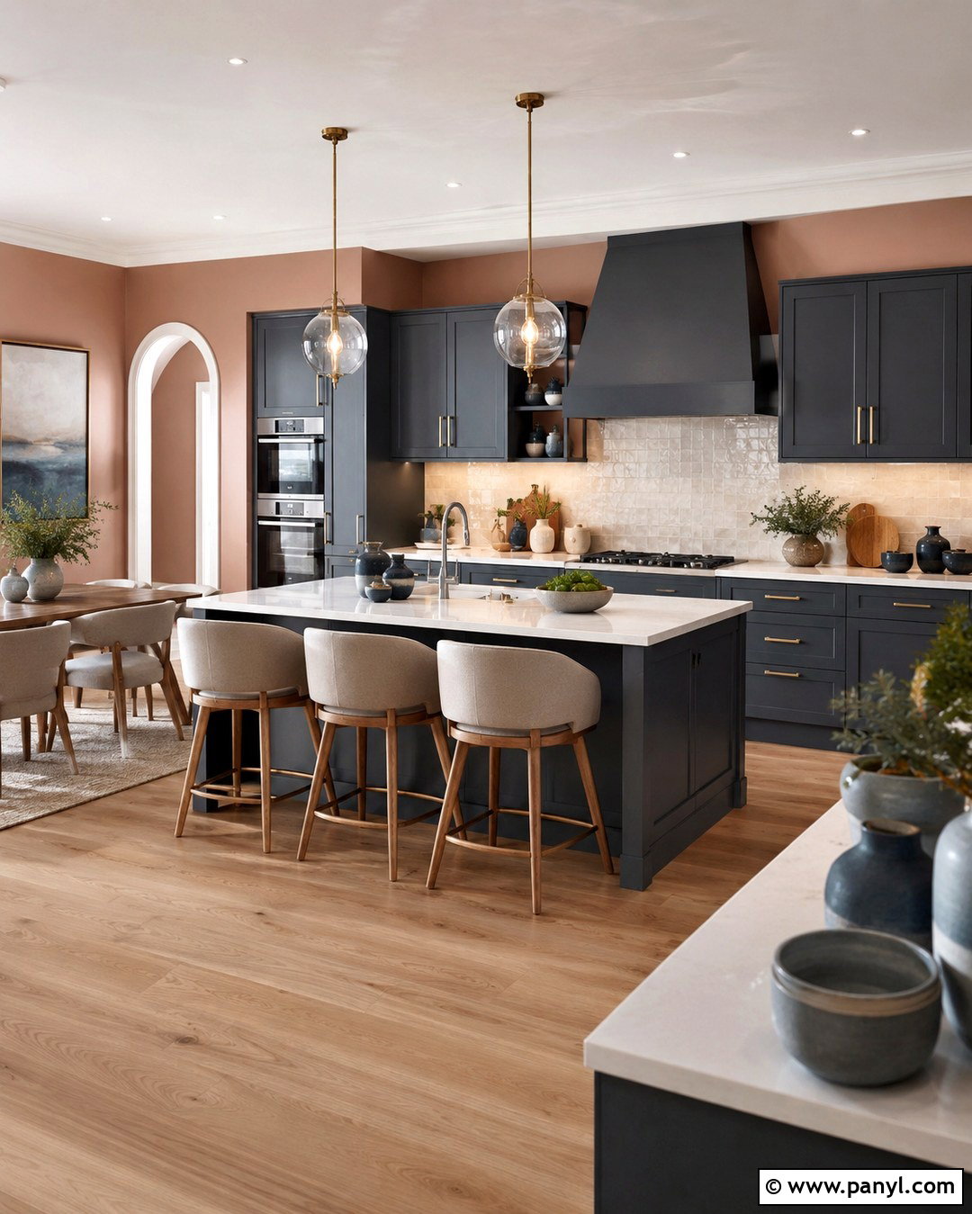 Blue Grey Cabinets With Warm Pink Walls - 20 grey kitchen pink walls