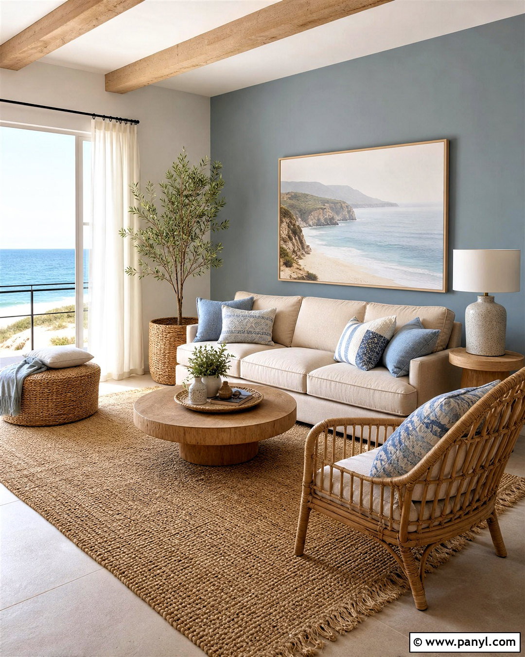 Blue Grey Coastal Accent Wall - 20 grey accent wall living room ideas