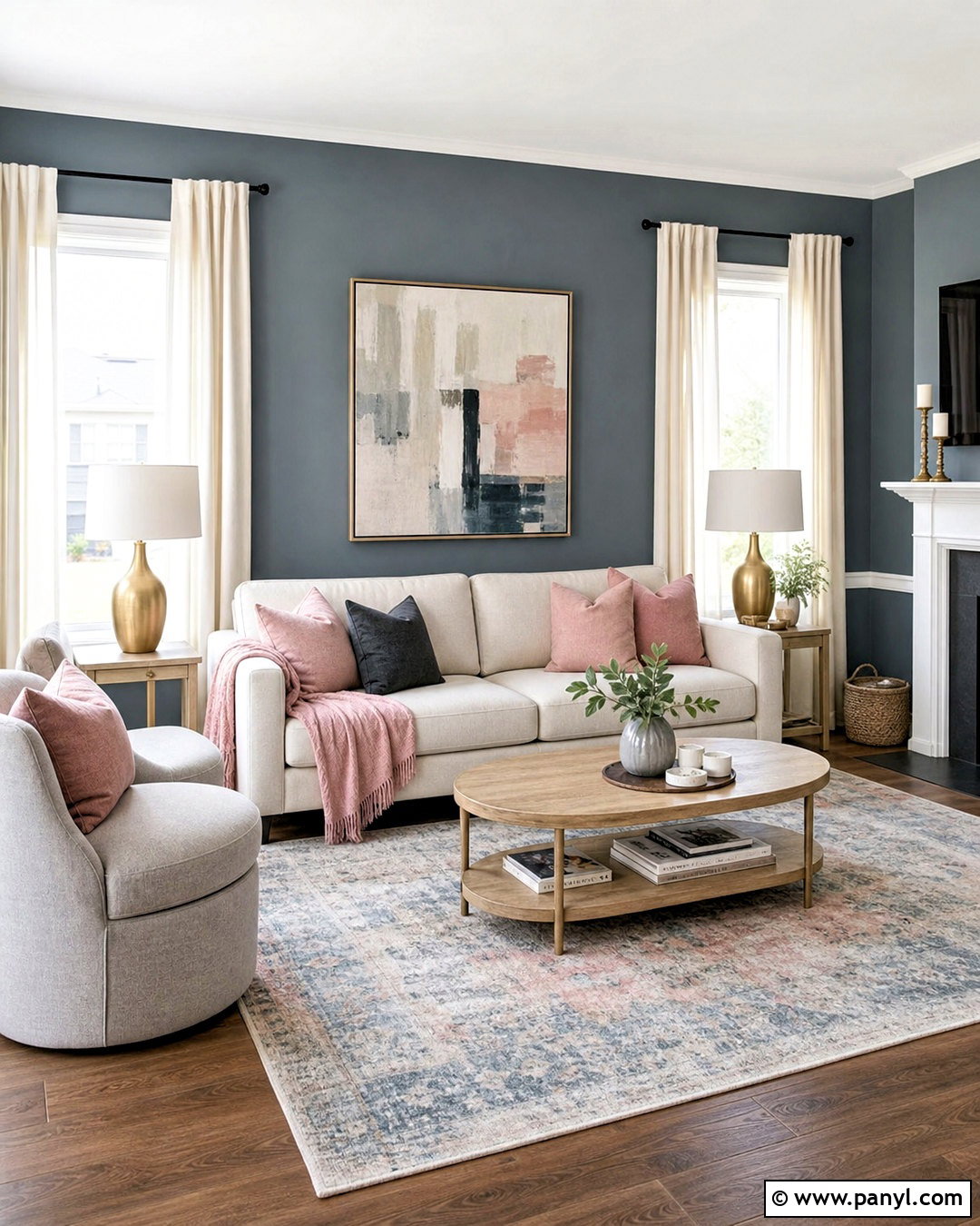 Blue Grey Living Room Walls With Blush Accents - 20 blue grey living room walls