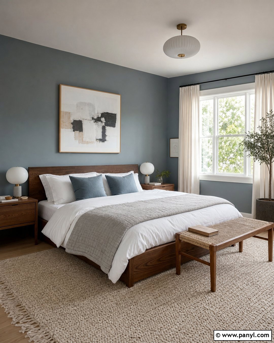 Blue Grey Walls With Warm Wood - 20 Grey Walls In A Scandinavian Interior Ideas