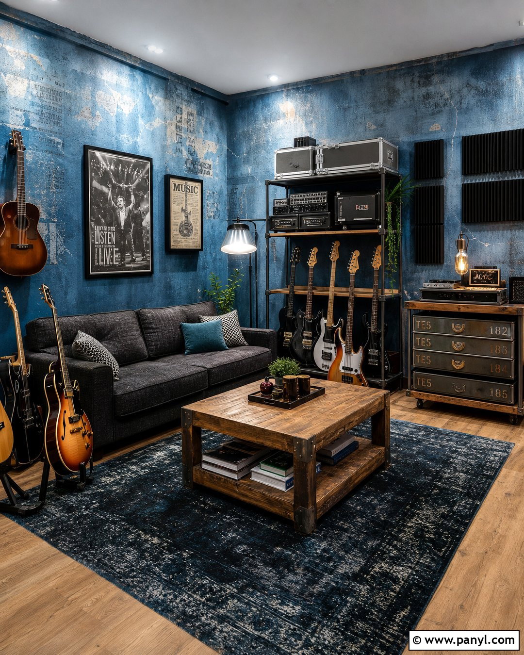 Blue Grunge Music Room - 20 Blue Wall Decayed Room Ideas