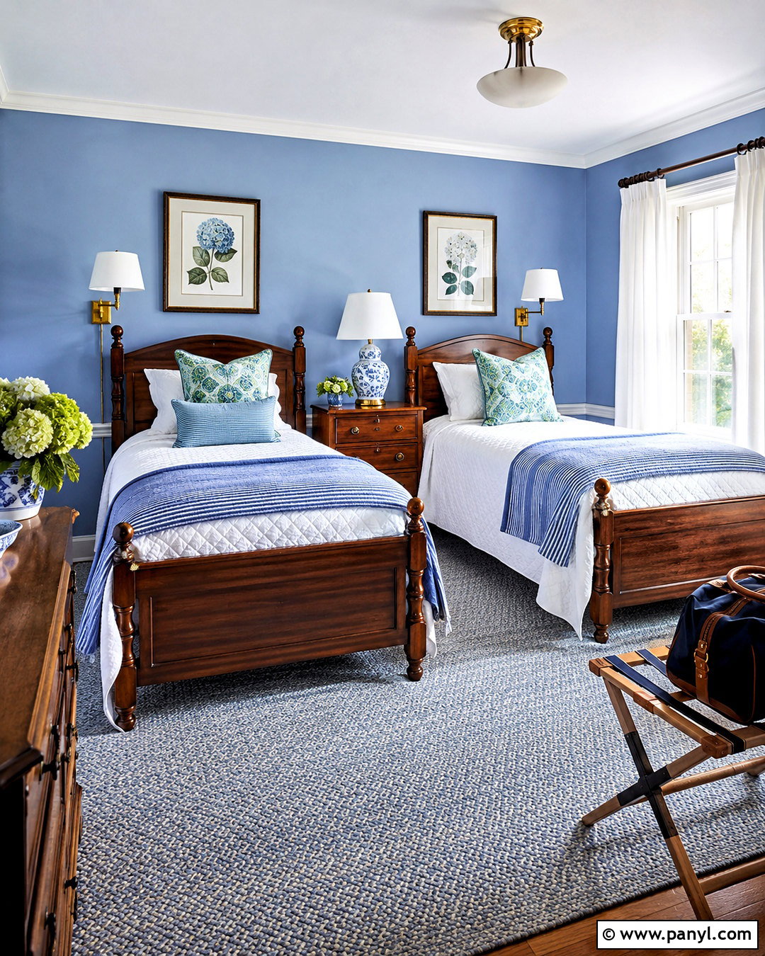 Blue Guest Bedroom With Twin Beds - 20 blue colour bedroom ideas
