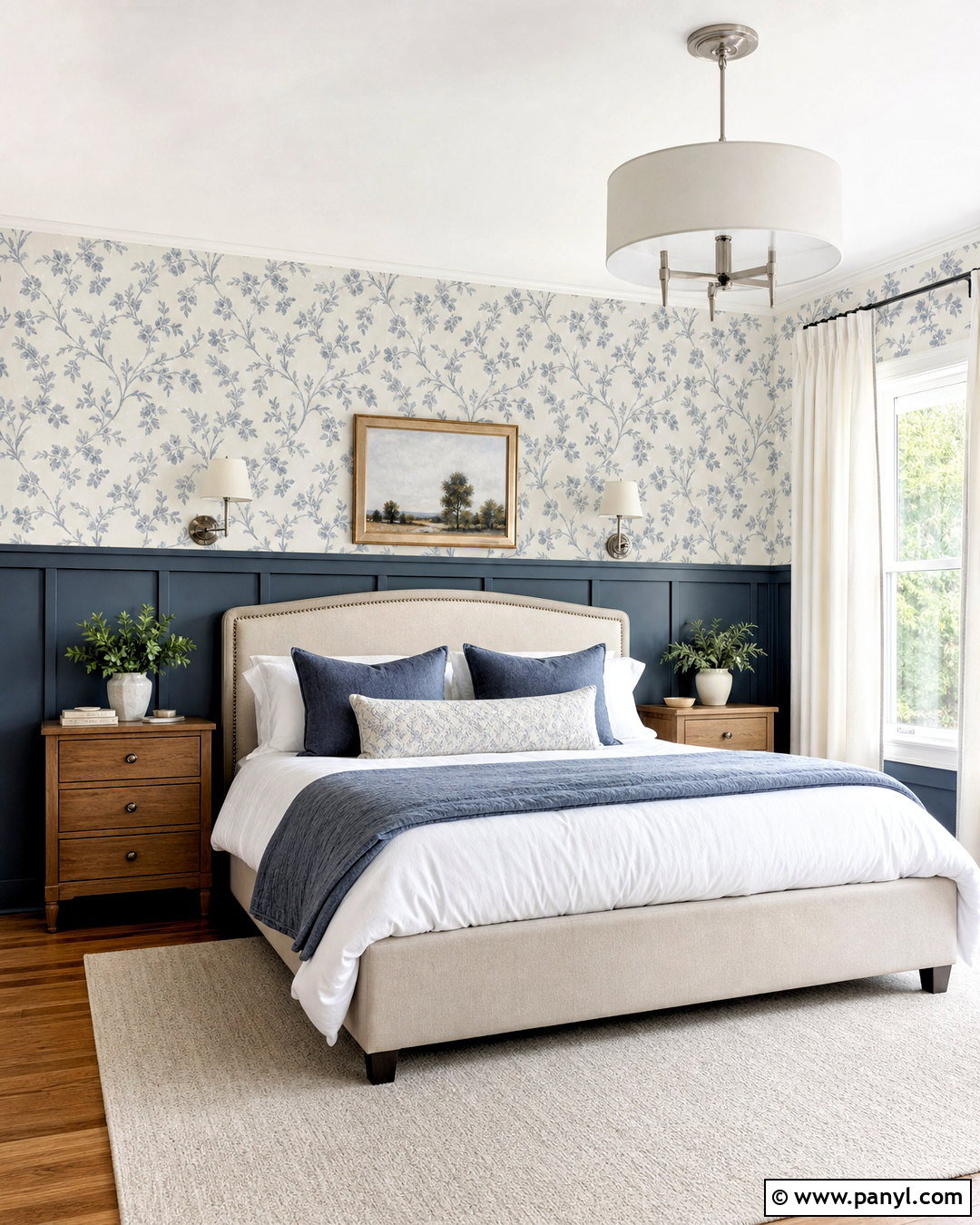 Blue Half Wall Wallpaper With Navy Paneling - 20 half wall wallpaper ideas