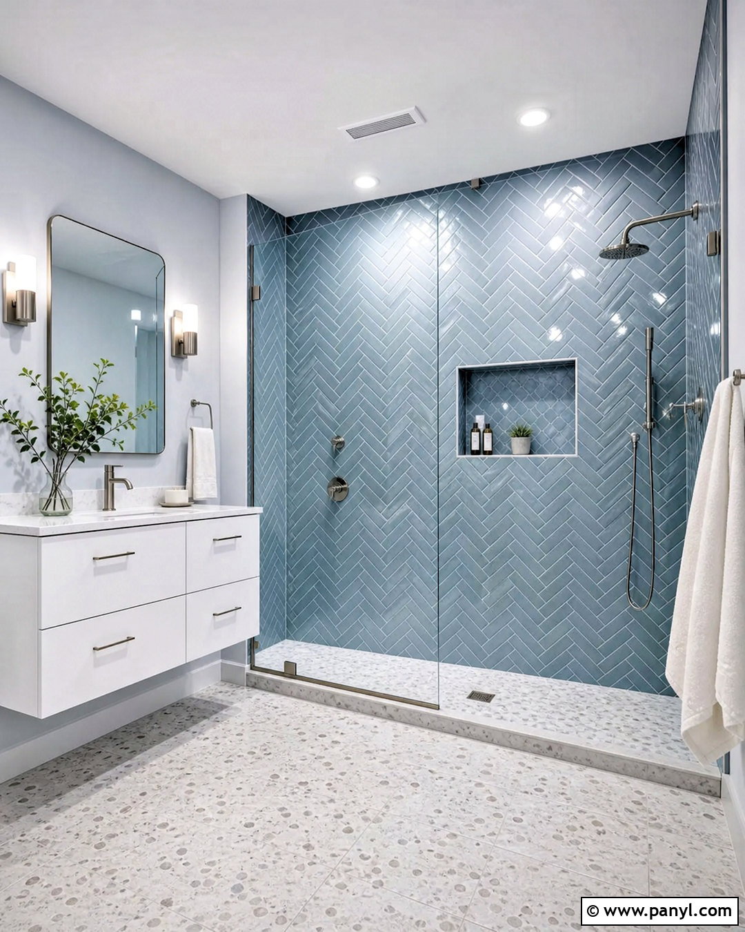 Blue Herringbone Tile Bathroom Accent Wall - 20 blue accent wall bathroom ideas