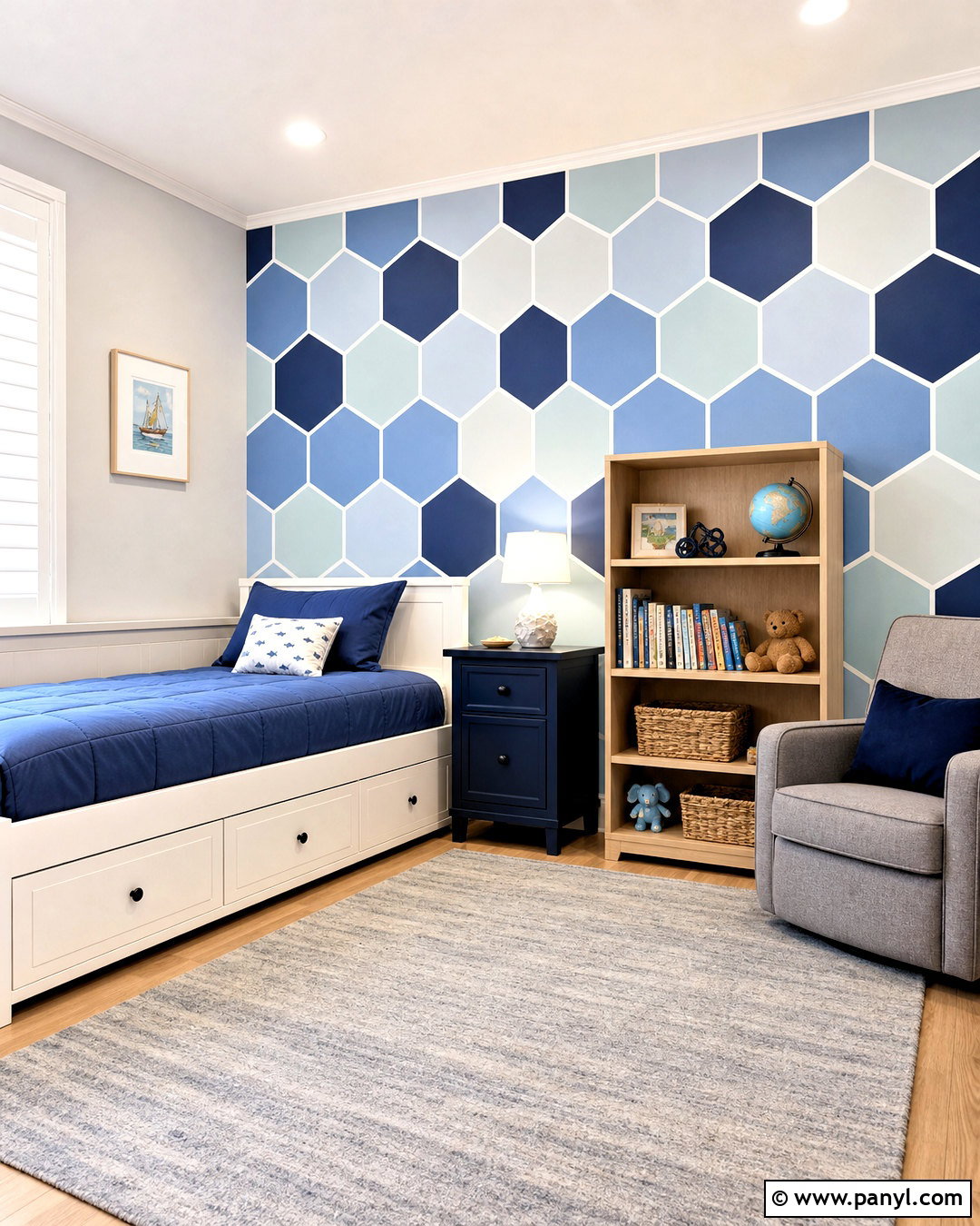 Blue Hexagon Geometric Wall - 20 geometric wall paint ideas