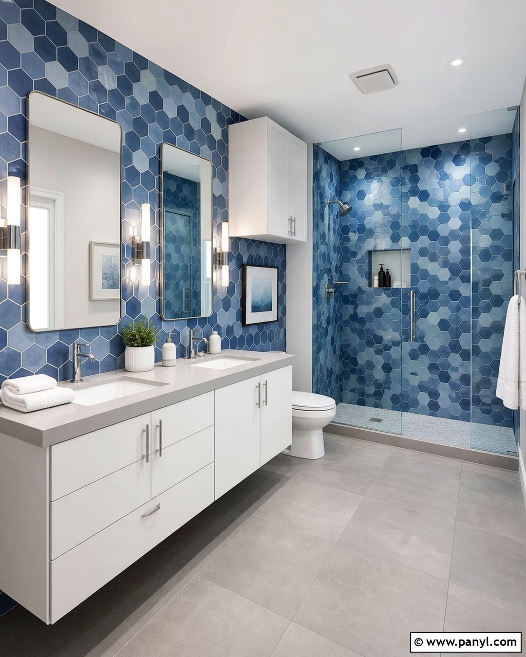 Blue Hexagon Mosaic Bathroom - 20 Modern Bathroom With Blue Mosaic Wall Ideas