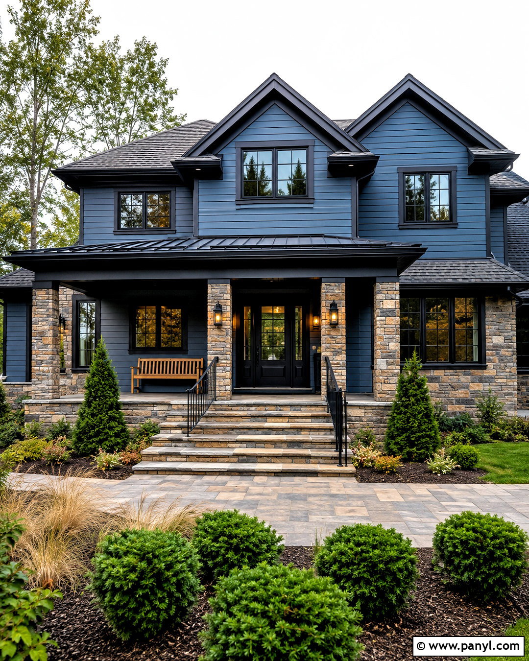 Blue House With Black Trim And Stone - 20 blue house black trim ideas