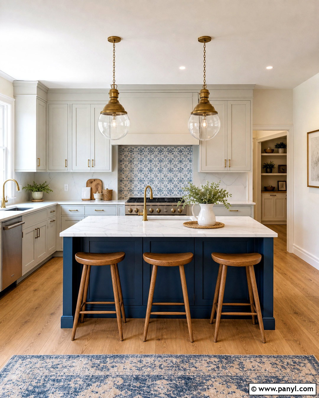 Blue Island With Pale Grey Cabinets - 20 grey and blue kitchen ideas