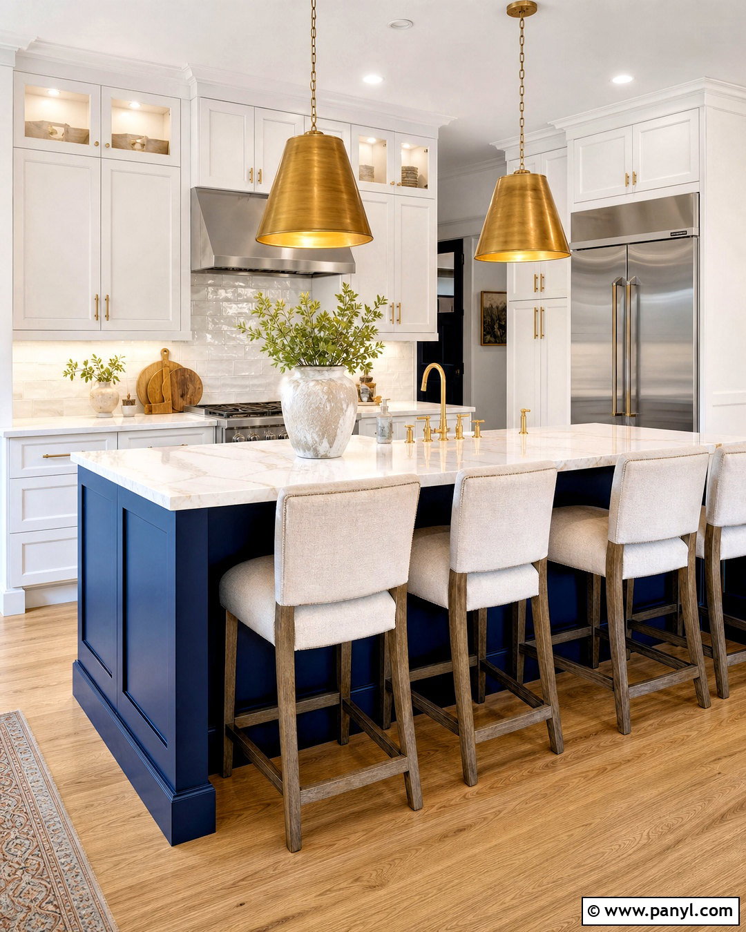 Blue Kitchen Island With Gold Pendant Lights - 20 white kitchen with blue island ideas
