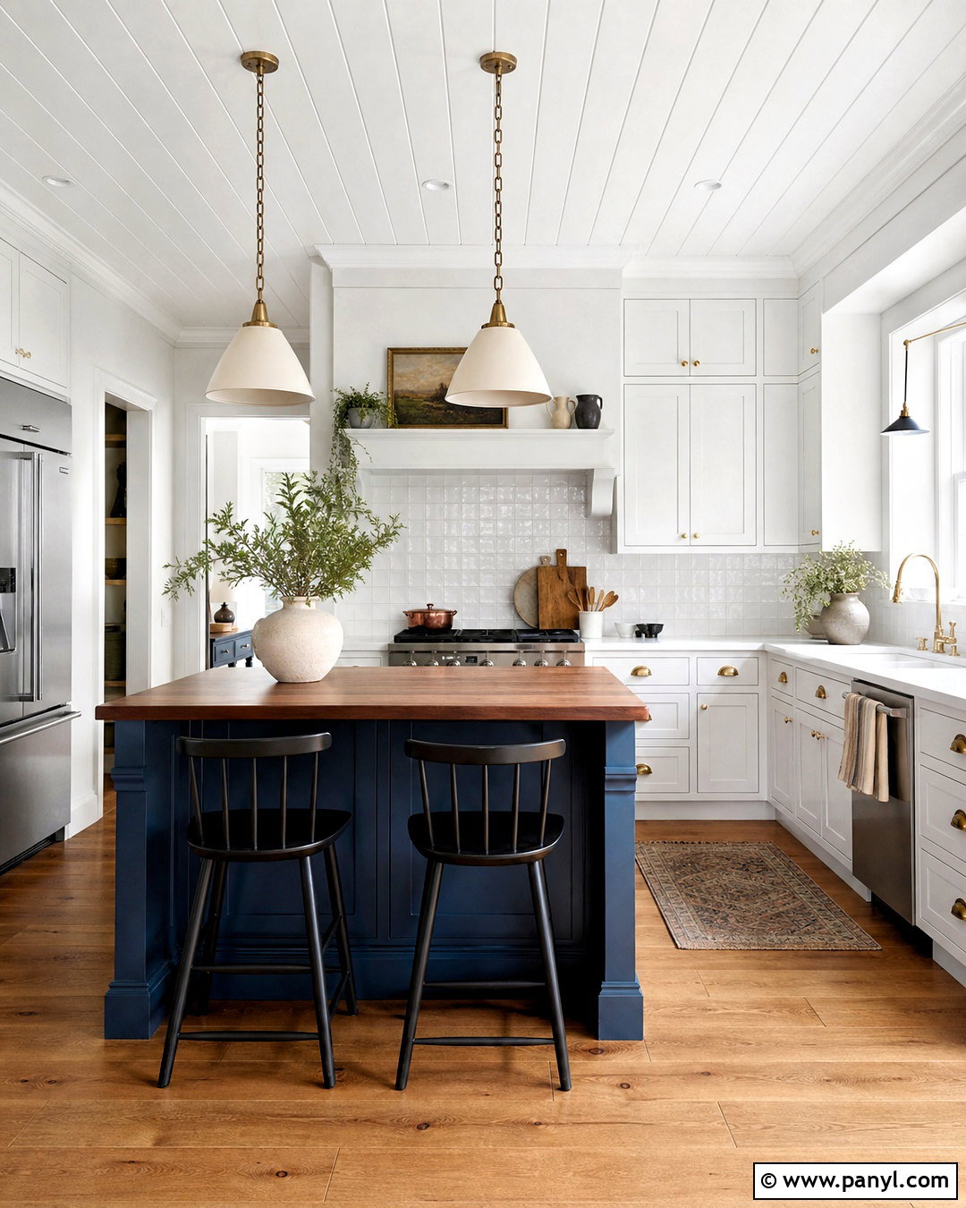 Blue Kitchen Island With Natural Wood Top - 20 white kitchen with blue island ideas