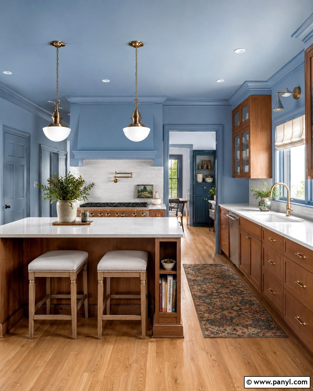 Blue Kitchen Walls And Ceiling With Brown Cabinets - 20 Blue Kitchen Walls With Brown Cabinets