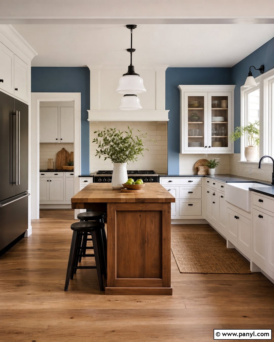 Blue Kitchen Walls In A Farmhouse Kitchen - 35 blue walls kitchen ideas