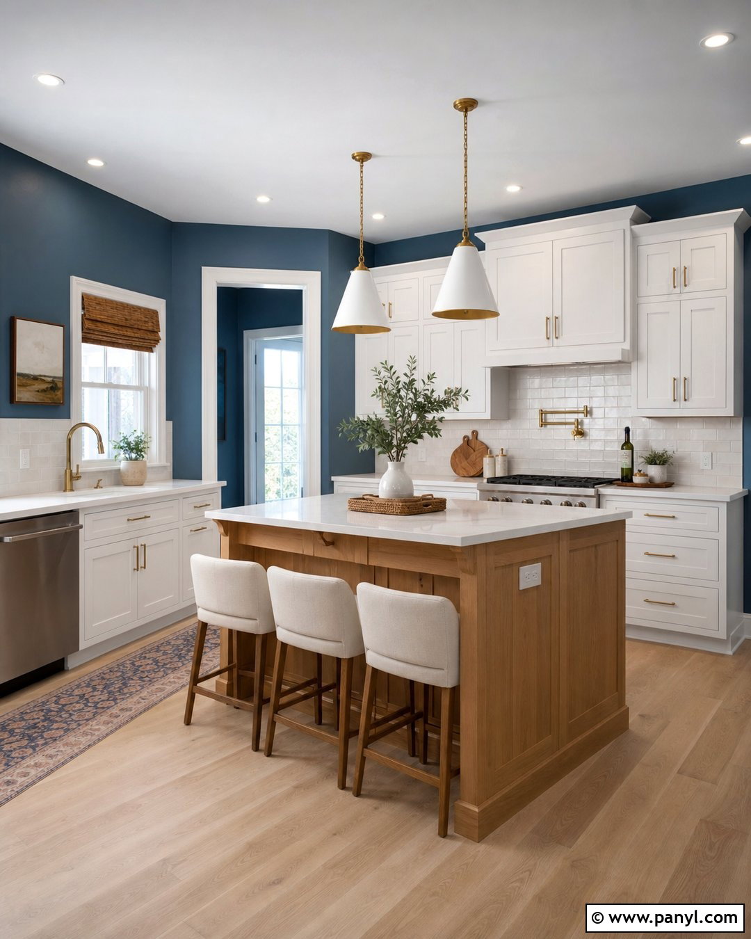 Blue Kitchen Walls With A Natural Wood Island - 30 blue kitchen walls white cabinets