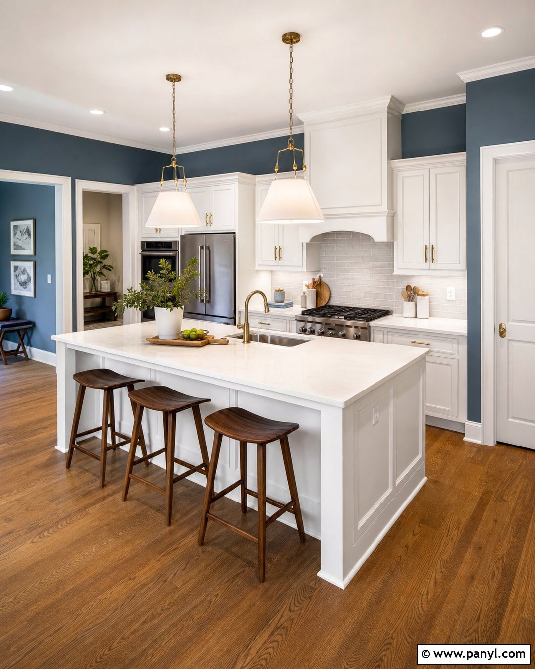 Blue Kitchen Walls With A White Island - 30 blue kitchen walls white cabinets