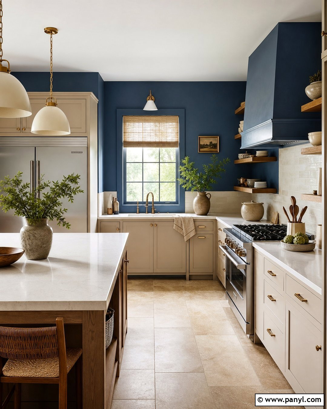 Blue Kitchen Walls With Beige Cabinets - 35 blue walls kitchen ideas