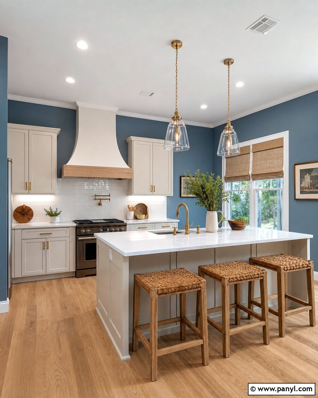 Blue Kitchen Walls With Brass Hardware - 45 blue kitchen walls