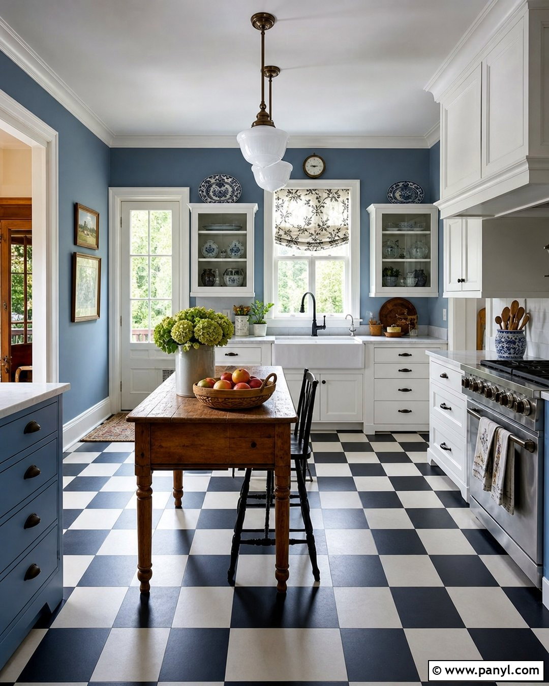 Blue Kitchen Walls With Checkerboard Flooring - 30 blue kitchen walls white cabinets