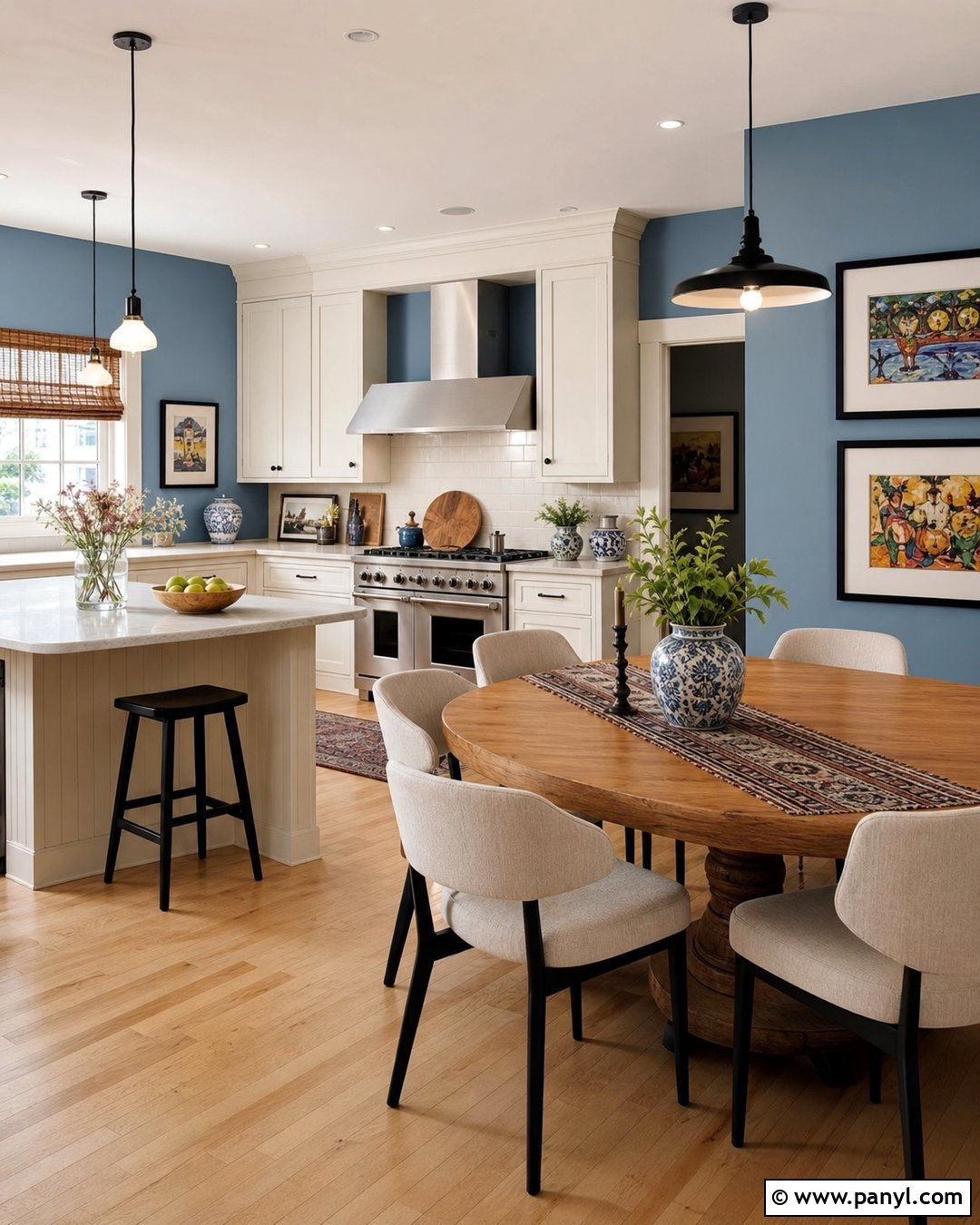Blue Kitchen Walls With Colorful Art - 45 blue kitchen walls