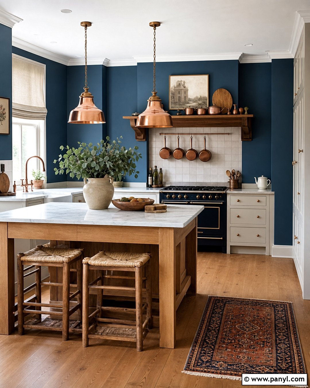 Blue Kitchen Walls With Copper Accents - 45 blue kitchen walls