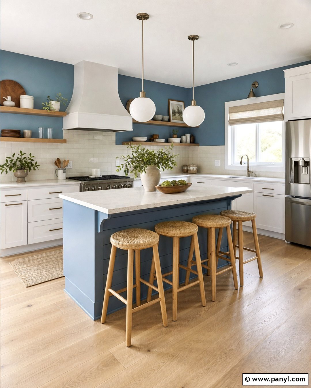 Blue Kitchen Walls With Light Oak Flooring - 30 blue kitchen walls white cabinets