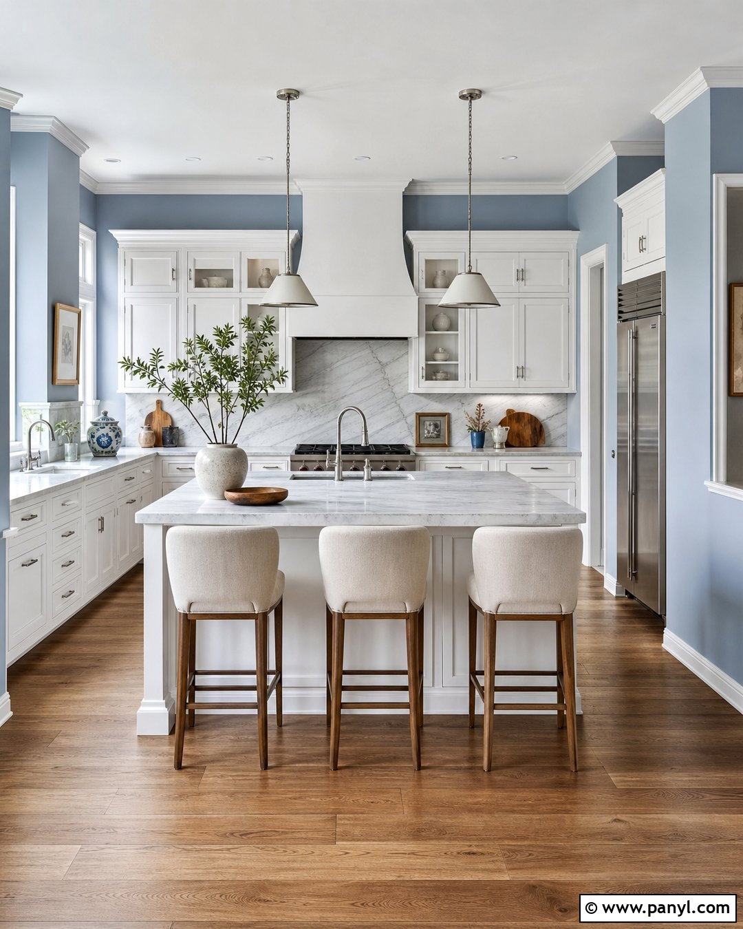 Blue Kitchen Walls With Marble Counters - 45 blue kitchen walls