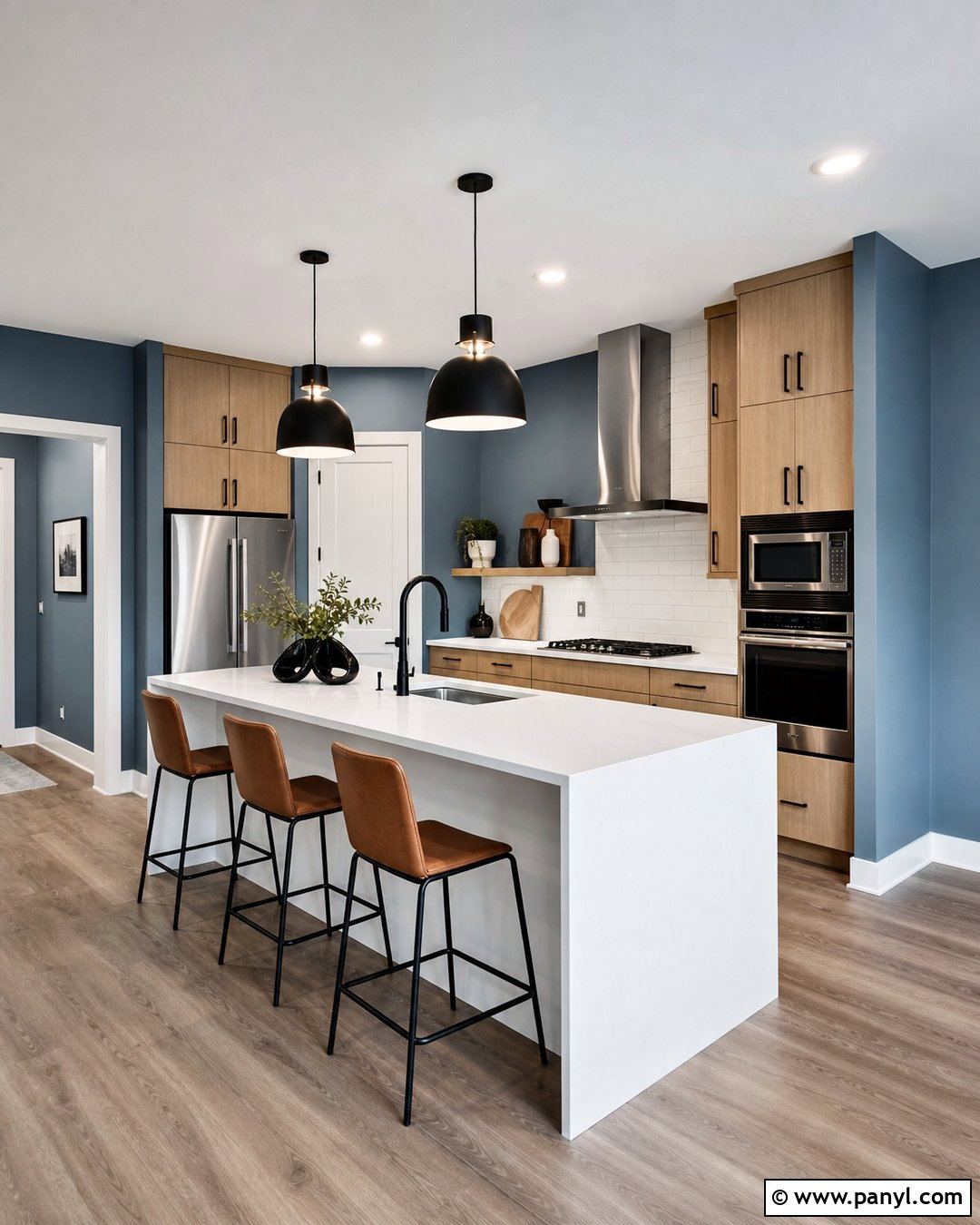 Blue Kitchen Walls With Matte Black Fixtures - 45 blue kitchen walls