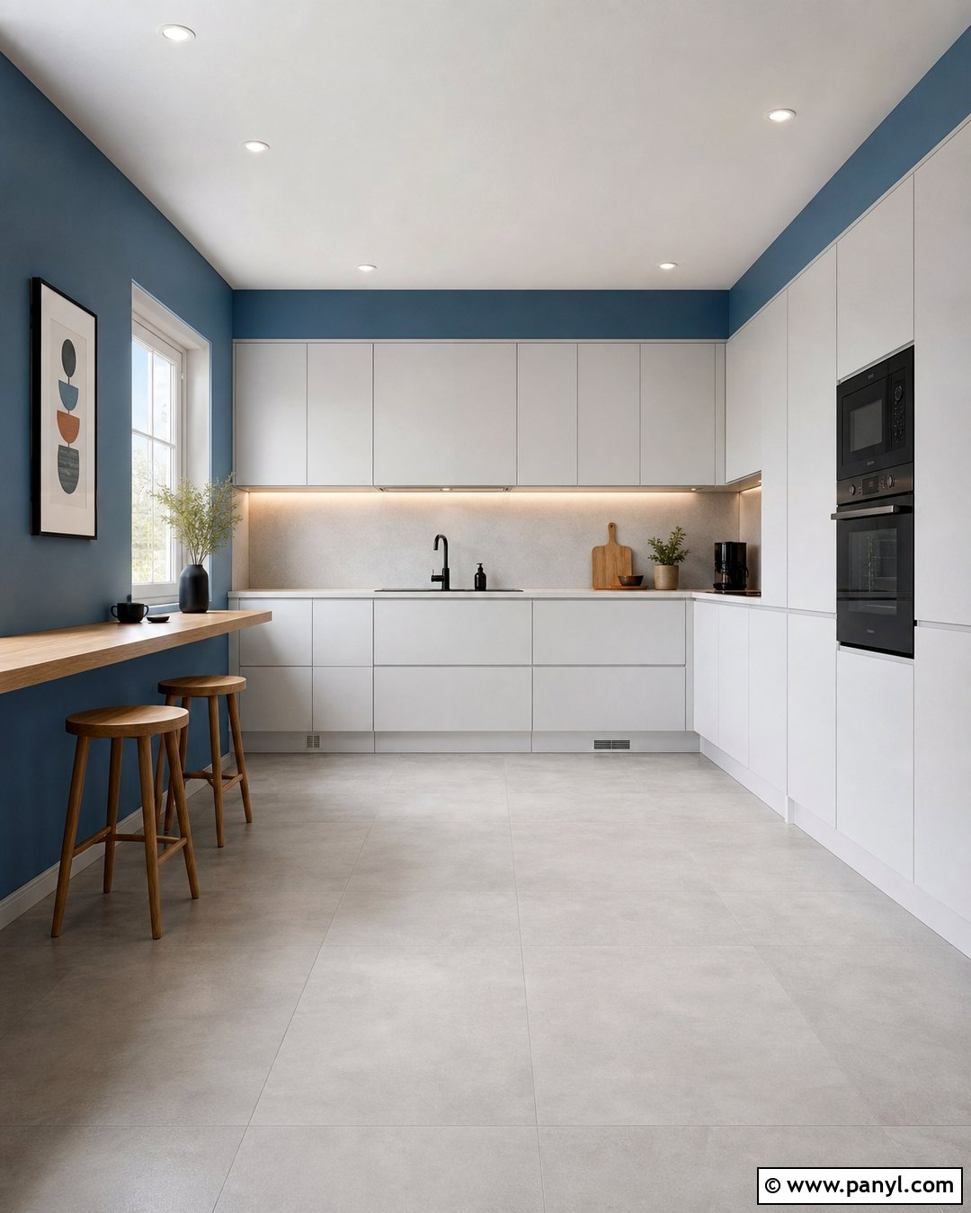 Blue Kitchen Walls With Minimalist White Cabinets - 30 blue kitchen walls white cabinets
