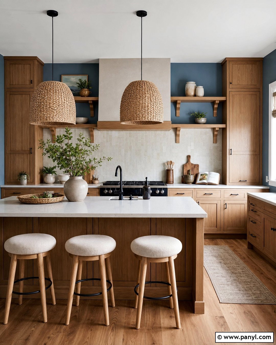 Blue Kitchen Walls With Natural Wood Cabinets - 45 blue kitchen walls