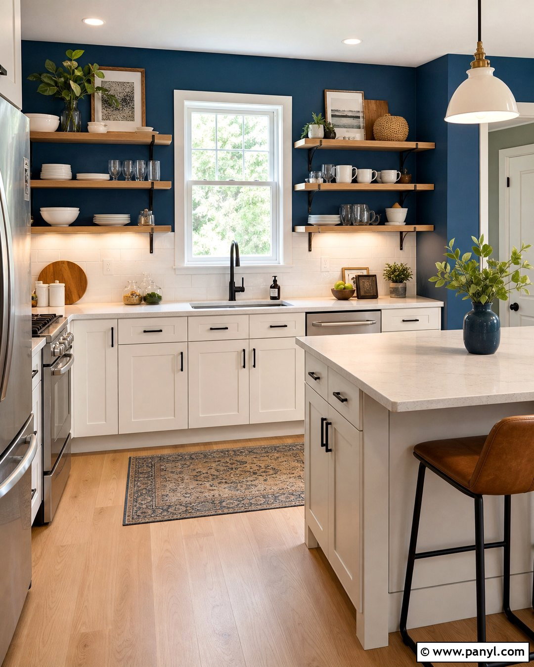 Blue Kitchen Walls With Open Shelving - 45 blue kitchen walls
